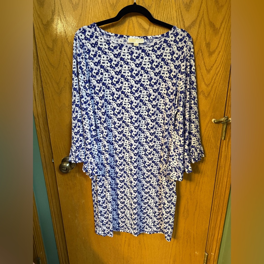Michael Kors Carnation Floral Flare Sleeve Dress Amethyst - Large